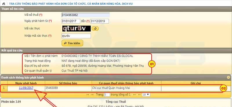 Cách tra cứu thông báo phát hành hóa đơn