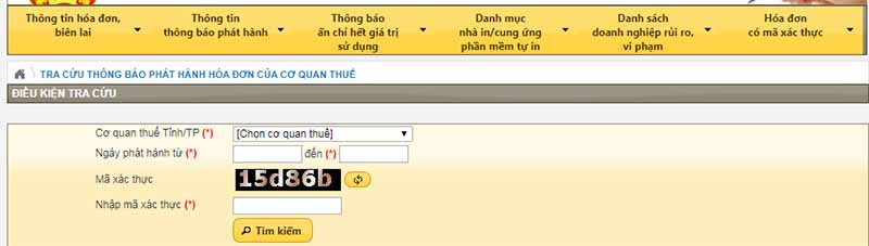 Tra cứu thông tin thông báo phát hành hóa đơn của Cơ quan thuế