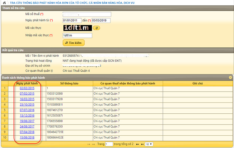 Tra cứu thông tin của hóa đơn