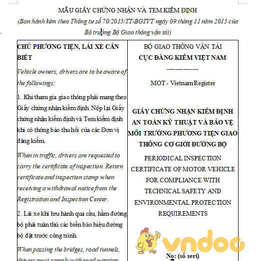 Mẫu giấy chứng nhận kiểm định an toàn kỹ thuật