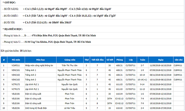 Học viên chọn năm học - học kỳ và nhập chính xác Tên lớp.