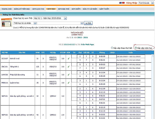 Xem thời khóa biểu Hutech