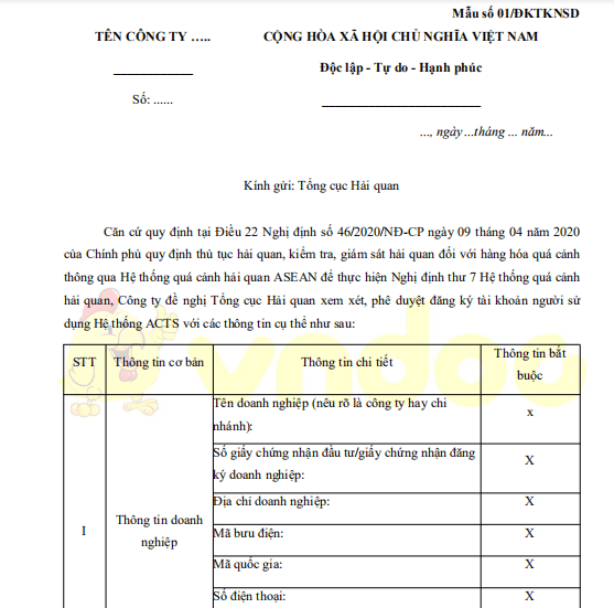 Mẫu 01/ĐKTKNSD: Đăng ký tài khoản người sử dụng