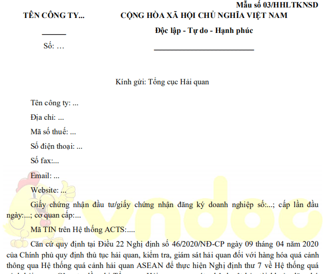 Mẫu 03/HHLTKNSD