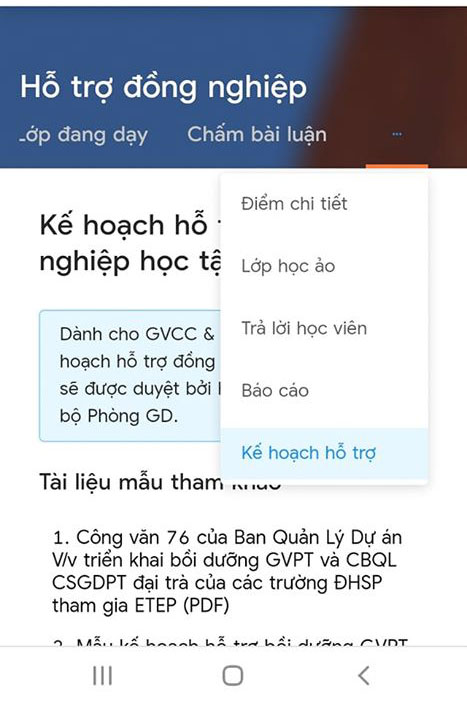 Hướng dẫn nộp mẫu kế hoạch hỗ trợ đồng nghiệp lên hệ thống LMS