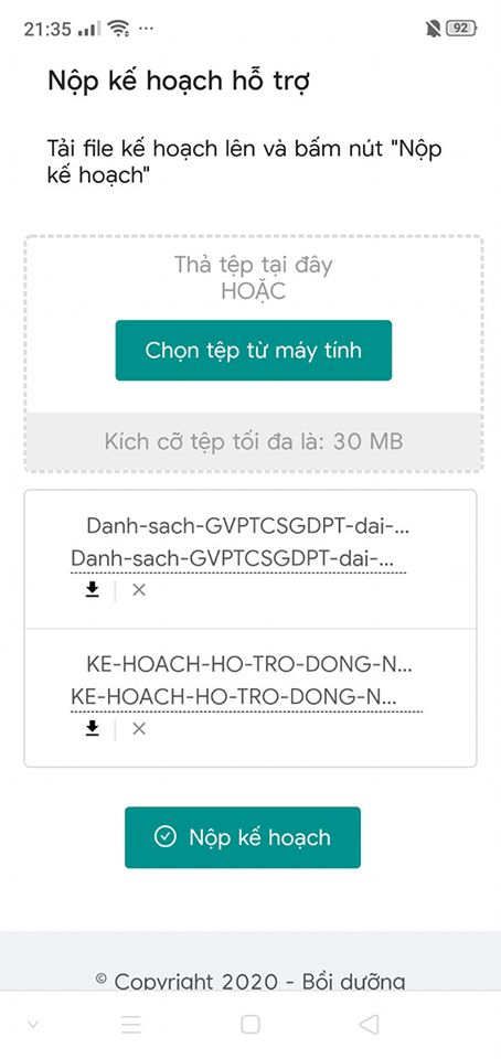 Tải mẫu kế hoạch hỗ trợ đồng nghiệp lên hệ thống LMS