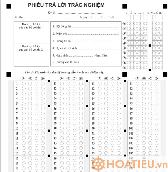 Phiếu trả lời trắc nghiệm