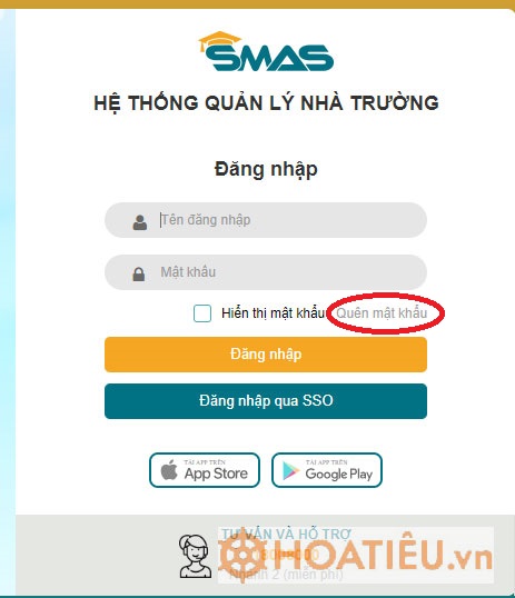 Đăng nhập smas nhưng quên mật khẩu