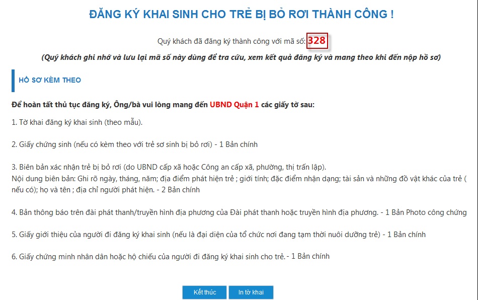 Hồ sơ đăng ký khai sinh trực tuyến cho con
