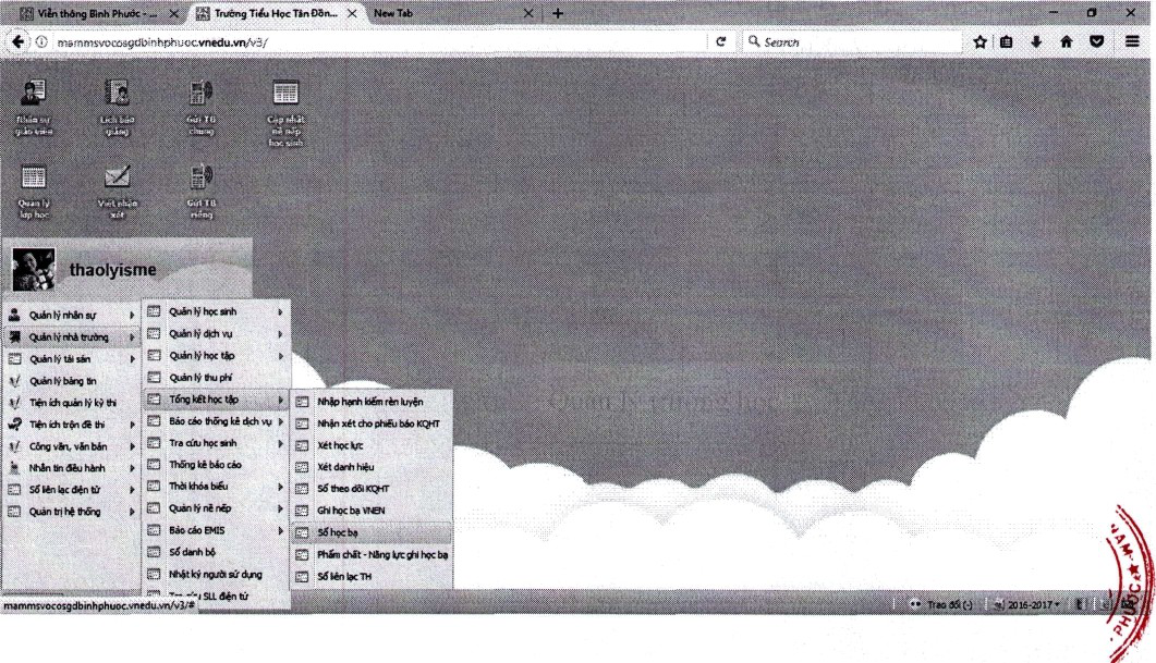 Hướng dẫn in học bạ trên vnedu