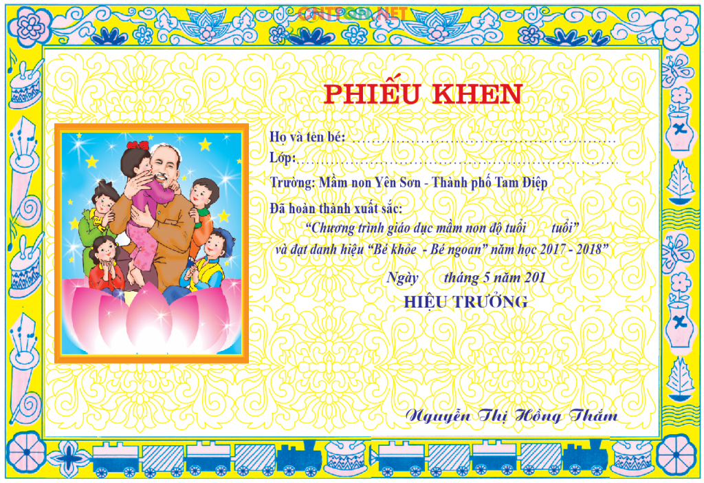 Mẫu giấy khen mầm non