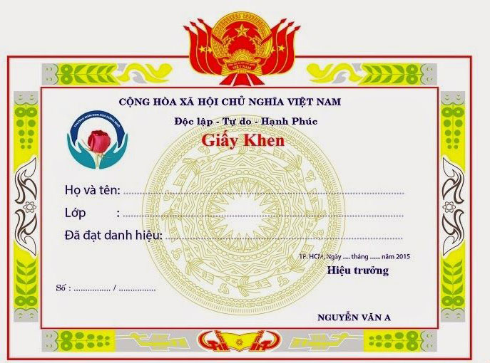 Mẫu giấy khen mầm non đẹp