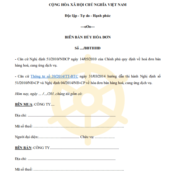 Biên bản hủy hóa đơn điện tử