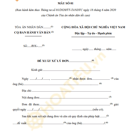 Mẫu 01: Đề xuất xử lý đơn