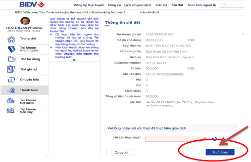 Nộp tiền bảo hiểm xã hội qua internet banking