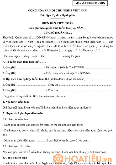 Mẫu biên bản kiểm toán