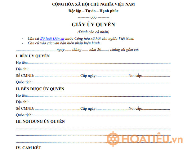 Mẫu ủy quyền dành cho cá nhân