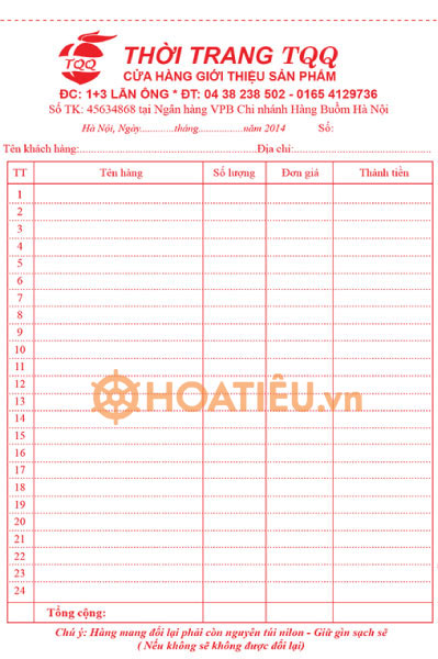 Mẫu hóa đơn bán lẻ shop bán hàng