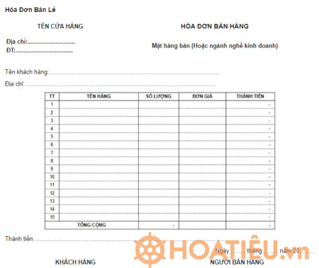 Nội dung của mẫu hóa đơn bán lẻ