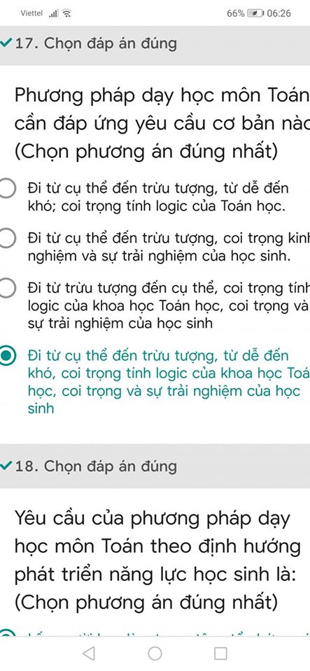 Đáp án trắc nghiệm tập huấn môn Toán
