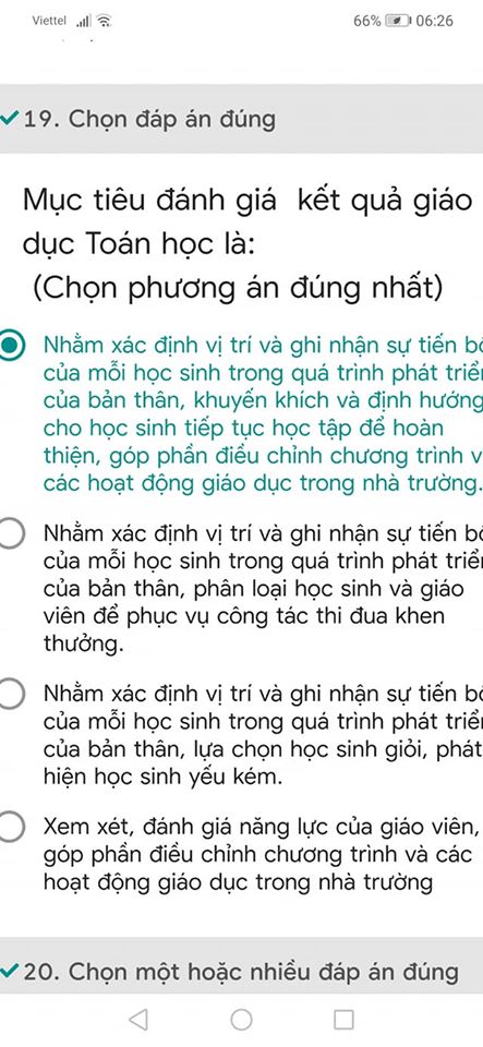 Đáp án bài tập trắc nghiệm chương trình tập huấn giáo viên
