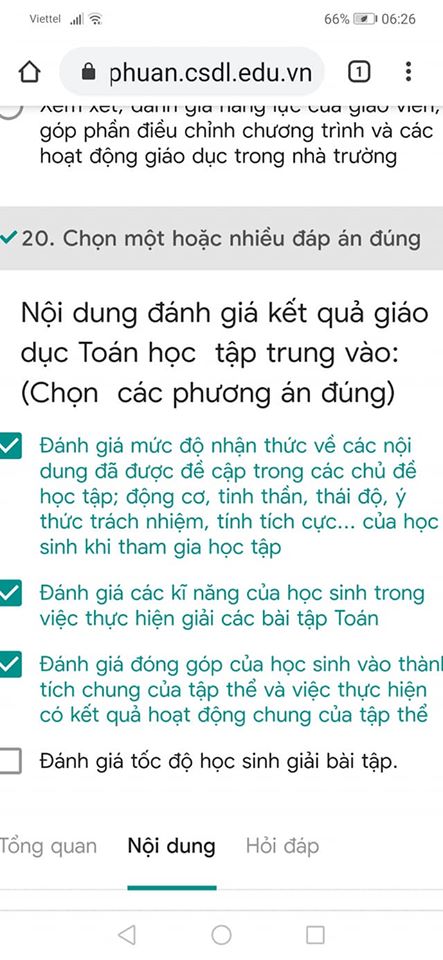 Đáp án bài tập trắc nghiệm chương trình tập huấn