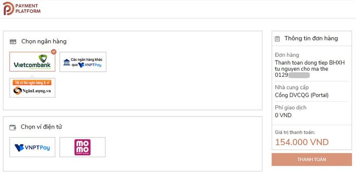 Cách thanh toán BHXH tự nguyện trực tuyến