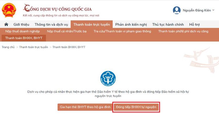 Cách thanh toán BHXH tự nguyện trực tuyến