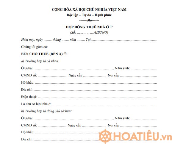 Mẫu hợp đồng thuê nhà