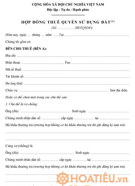 Hợp đồng thuê quyền sử dụng đất