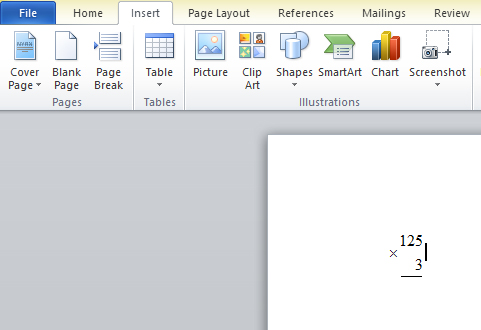 Đặt tính dọc trong word