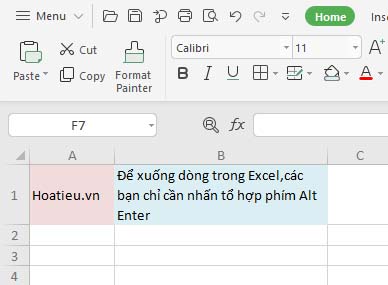 Cách xuống dòng trong excel