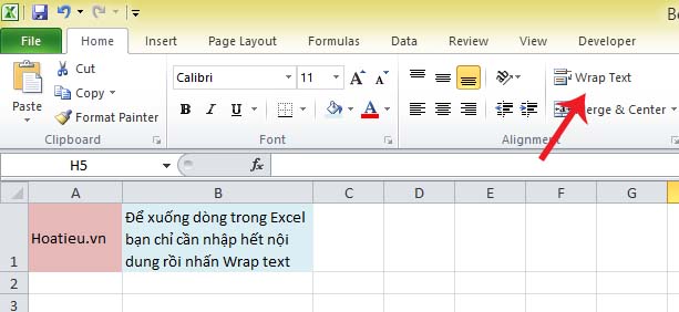 Cách xuống dòng trong excel