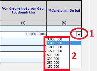 Chọn mức lệ phí môn bài Tờ khai thuế môn bài mới nhất