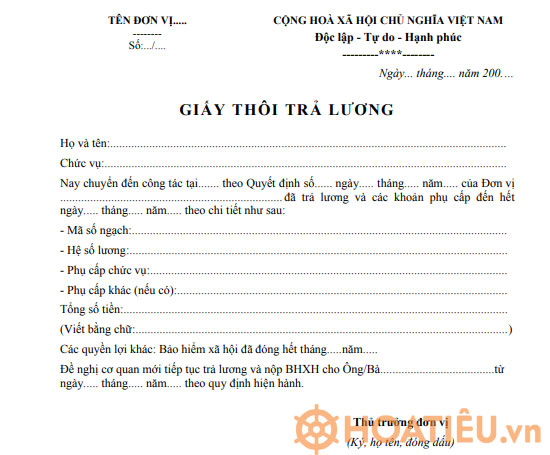 Mẫu Giấy Thôi Trả Lương 