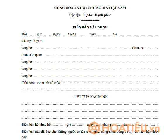 Mẫu biên bản ghi chép về việc xác minh