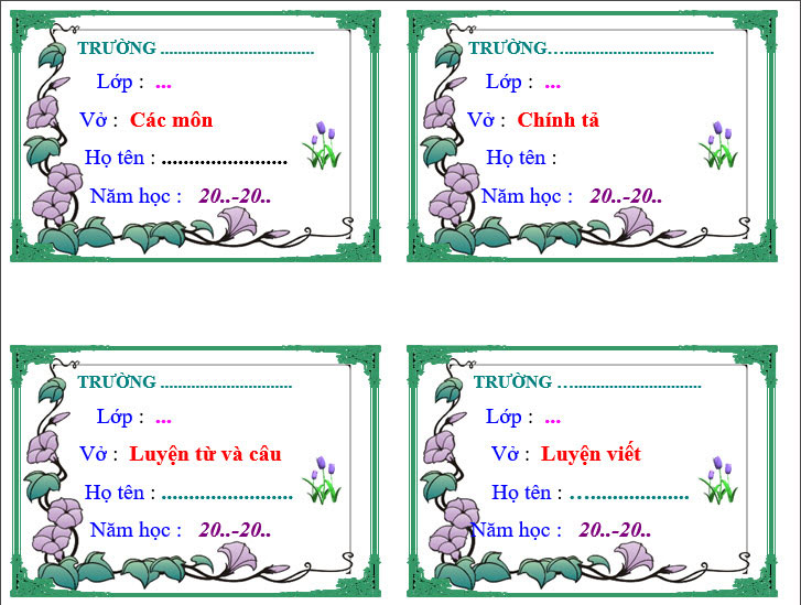 Mẫu nhãn vở đẹp cho học sinh