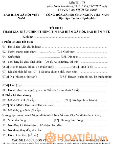 Tờ khai cung cấp và thay đổi thông tin người tham gia BHXH, BHYT - Mẫu TK1-TS