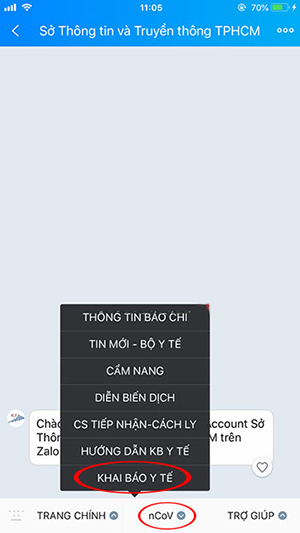Khai báo y tế bằng zalo