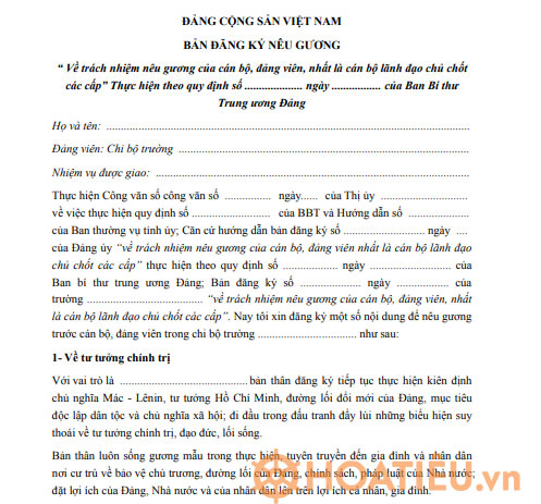 Mẫu bản đăng ký nêu gương