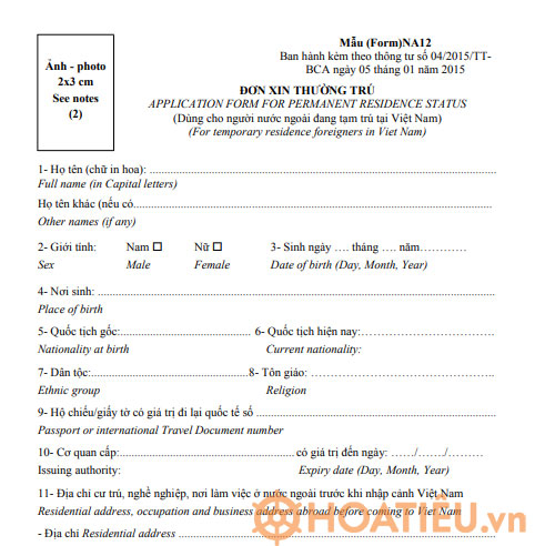 Mẫu đơn xin thường trú, tạm trú