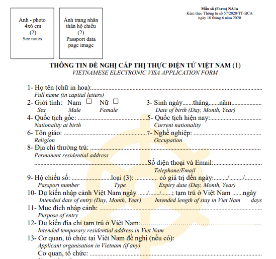 Thông tin đề nghị cấp thị thực điện tử