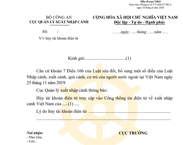 Công văn thông báo hủy tài khoản điện tử