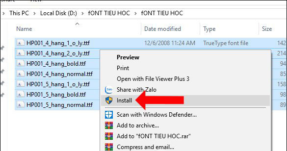 Hướng dẫn tải font chữ Tiểu học