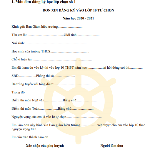 Mẫu đơn xin học lớp chọn