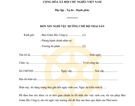 Đơn xin nghỉ thai sản