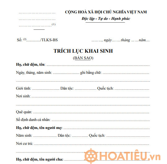 Mẫu trích lục khai sinh
