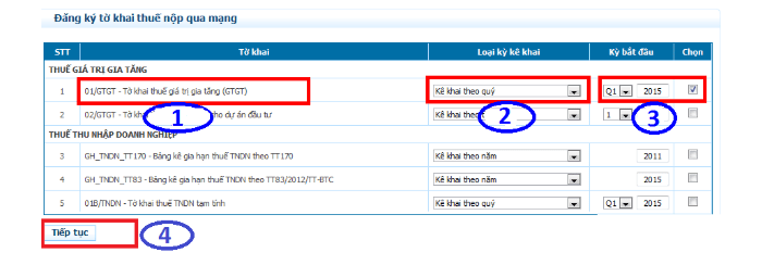 Đăng ký các tờ khai sẽ gửi qua mạng