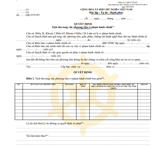 Mẫu số 11/QĐ-TTTVPT