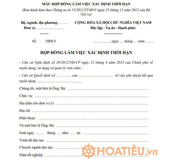 Mẫu hợp đồng lao động có thời hạn cho viên chức